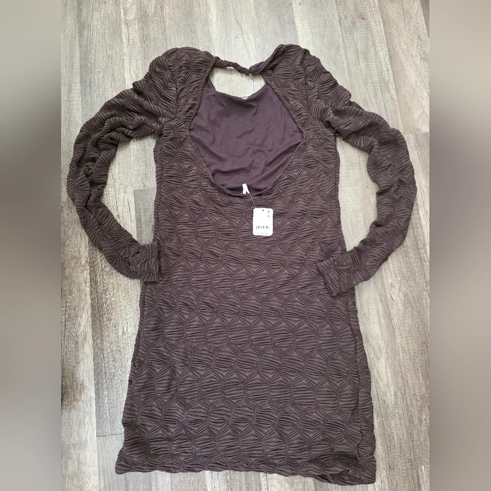 NWT FREE PEOPLE PAULIE mini Dress Textured Boho Chic festival Brown